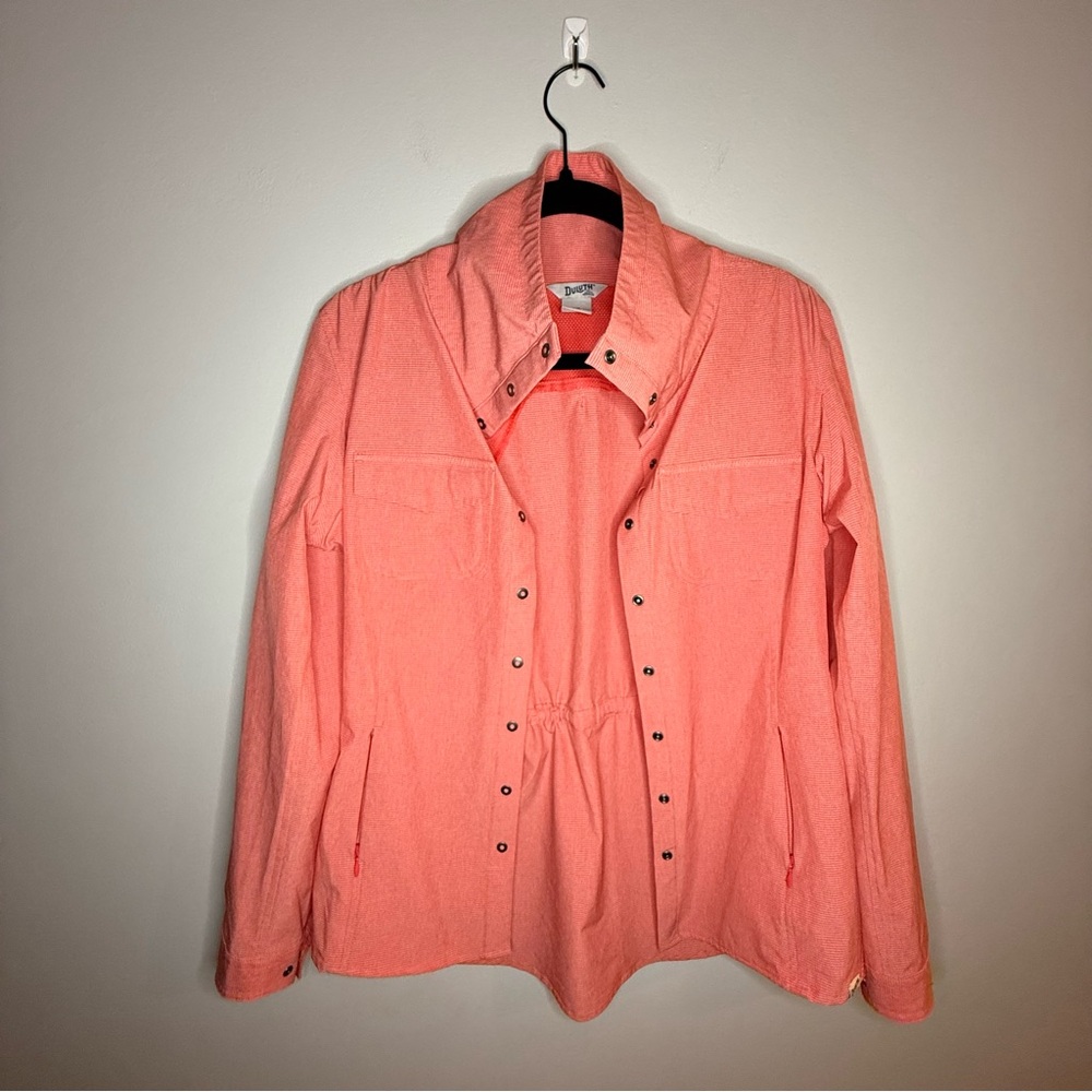 Duluth Trading Co Womens XS Coral Pink Striped Snap Front Utility‎ Jacket